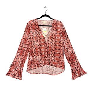 NWT BAND OF GYPSIES Red Snake Deep V Neck Lace Up Top Bell Sleeve SIZE MEDIUM